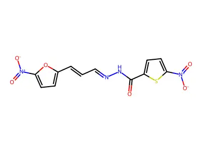 5-nitro-N'-[3-(5-nitrofuran-2-yl)prop-2-en-1-ylidene]thiophene-2-carbohydrazide structure