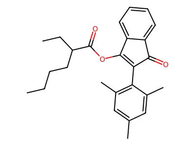 Hexanoic acid, 2-ethyl-, 1-oxo-2-(2,4,6-trimethylphenyl)-1H-inden-3-yl ester structure