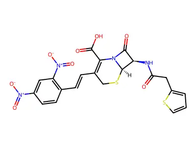 3-(2,4-Dinitrostyryl)-(6r,7r)-7-(2-thienylacetamido)-ceph-3-em-4-carboxylic acid structure
