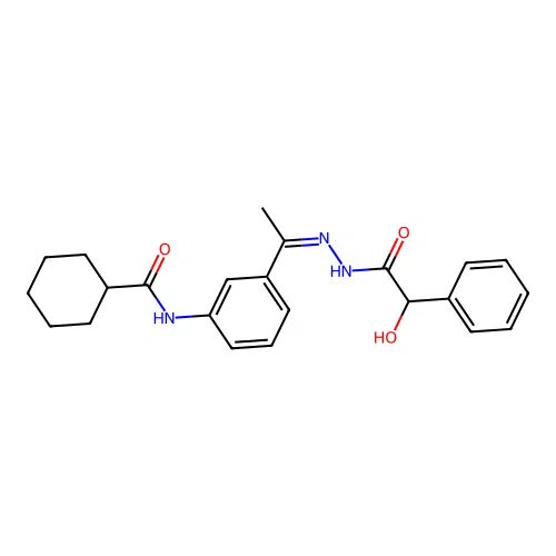 N-[3-[(Z)-N-[(2-hydroxy-2-phenylacetyl)amino]-C-methylcarbonimidoyl]phenyl]cyclohexanecarboxamide structure