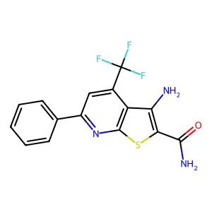 3-Amino-6-phenyl-4-(trifluoromethyl)thieno[2,3-b]pyridine-2-carboxamide structure