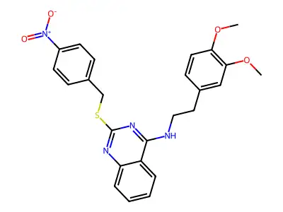 N-[2-(3,4-dimethoxyphenyl)ethyl]-2-{[(4-nitrophenyl)methyl]sulfanyl}quinazolin-4-amine structure