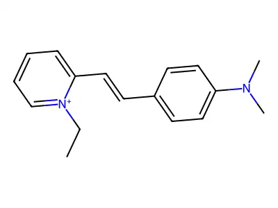 2-{2-[4-(Dimethylamino)phenyl]ethenyl}-1-ethylpyridin-1-ium structure