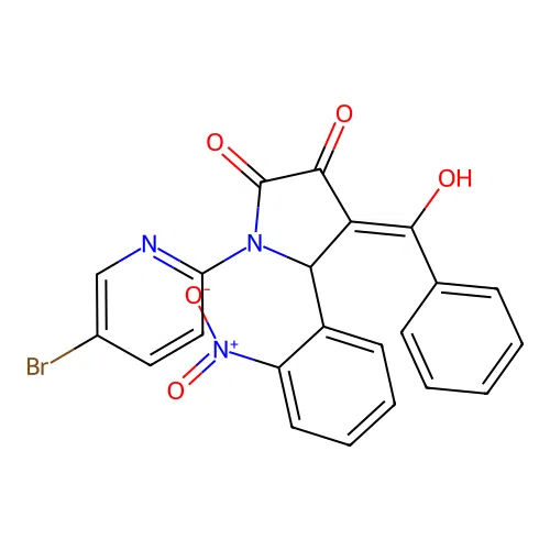 (4Z)-1-(5-bromopyridin-2-yl)-4-[hydroxy(phenyl)methylidene]-5-(2-nitrophenyl)pyrrolidine-2,3-dione structure