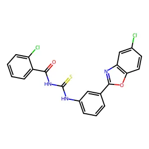 2-chloro-N-[[3-(5-chloro-1,3-benzoxazol-2-yl)phenyl]carbamothioyl]benzamide structure