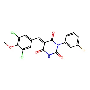 (5E)-1-(3-bromophenyl)-5-(3,5-dichloro-4-methoxybenzylidene)pyrimidine-2,4,6(1H,3H,5H)-trione structure