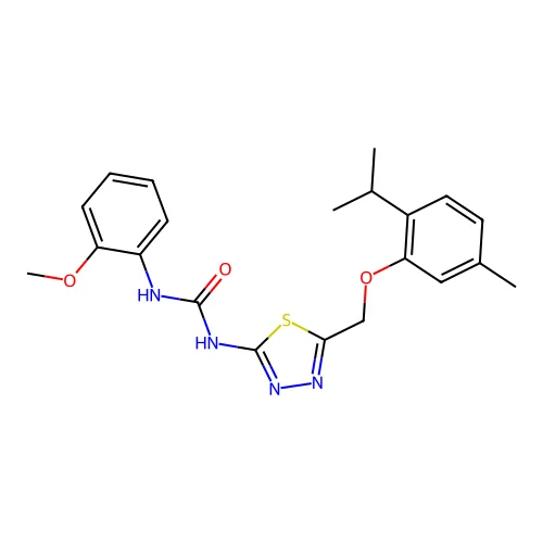 1-(2-methoxyphenyl)-3-[(2E)-5-{[5-methyl-2-(propan-2-yl)phenoxy]methyl}-1,3,4-thiadiazol-2(3H)-ylidene]urea structure