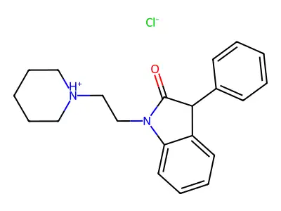 2H-Indol-2-one, 1,3-dihydro-3-phenyl-1-(2-piperidinoethyl)-, monohydrochloride structure