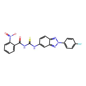 N-[[2-(4-fluorophenyl)benzotriazol-5-yl]carbamothioyl]-2-nitrobenzamide structure