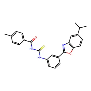 4-methyl-N-[[3-(5-propan-2-yl-1,3-benzoxazol-2-yl)phenyl]carbamothioyl]benzamide structure