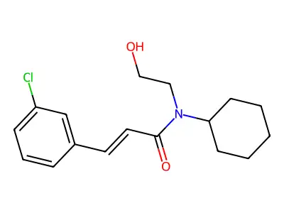 3-(3-chlorophenyl)-N-cyclohexyl-N-(2-hydroxyethyl)prop-2-enamide structure