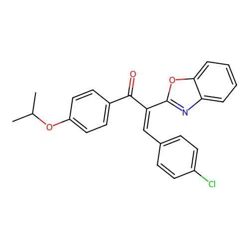 (E)-2-(1,3-benzoxazol-2-yl)-3-(4-chlorophenyl)-1-(4-propan-2-yloxyphenyl)prop-2-en-1-one structure