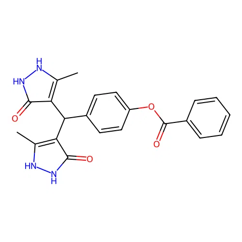 4-[bis(5-hydroxy-3-methyl-1H-pyrazol-4-yl)methyl]phenyl benzoate structure