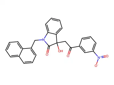 3-Hydroxy-1-(naphthalen-1-ylmethyl)-3-[2-(3-nitrophenyl)-2-oxoethyl]indol-2-one structure