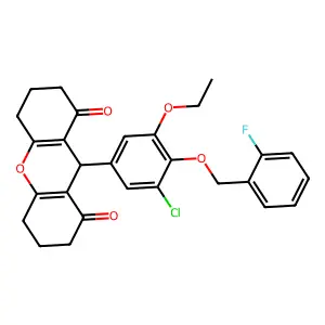 9-[3-chloro-5-ethoxy-4-[(2-fluorophenyl)methoxy]phenyl]-3,4,5,6,7,9-hexahydro-2H-xanthene-1,8-dione structure