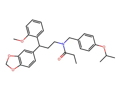 N-[3-(1,3-benzodioxol-5-yl)-3-(2-methoxyphenyl)propyl]-N-[(4-propan-2-yloxyphenyl)methyl]propanamide structure