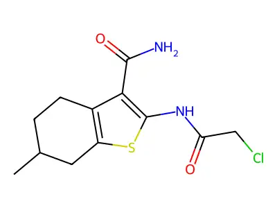 2-[(chloroacetyl)amino]-6-methyl-4,5,6,7-tetrahydro-1-benzothiophene-3-carboxamide structure