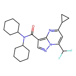 N,N-dicyclohexyl-5-cyclopropyl-7-(difluoromethyl)pyrazolo[1,5-a]pyrimidine-3-carboxamide structure