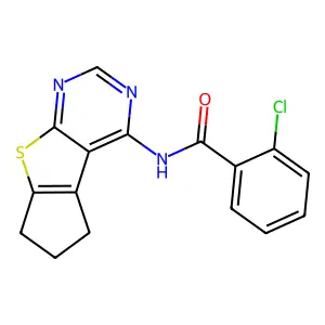 2-chloro-N-(6,7-dihydro-5H-cyclopenta[4,5]thieno[2,3-d]pyrimidin-4-yl)benzamide structure