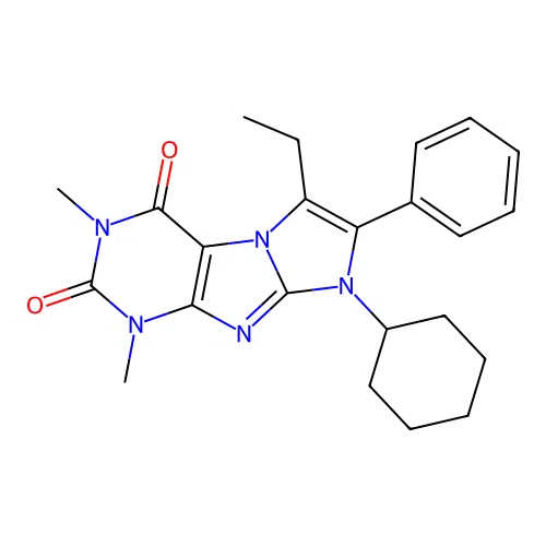 8-cyclohexyl-6-ethyl-1,3-dimethyl-7-phenyl-1H-imidazo[2,1-f]purine-2,4(3H,8H)-dione structure