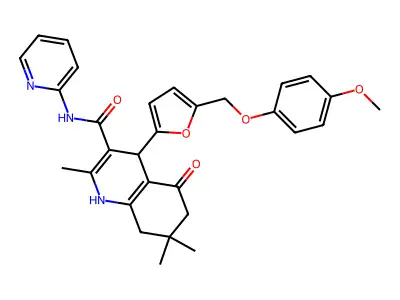 4-{5-[(4-methoxyphenoxy)methyl]-2-furyl}-2,7,7-trimethyl-5-oxo-N-(2-pyridinyl)-1,4,5,6,7,8-hexahydro-3-quinolinecarboxamide structure