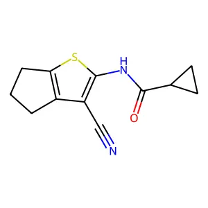 N-(3-cyano-5,6-dihydro-4H-cyclopenta[b]thiophen-2-yl)cyclopropanecarboxamide structure