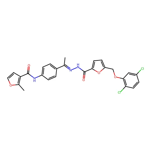 N-[4-(N-{5-[(2,5-dichlorophenoxy)methyl]-2-furoyl}ethanehydrazonoyl)phenyl]-2-methyl-3-furamide structure