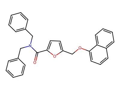 N,N-dibenzyl-5-[(1-naphthyloxy)methyl]-2-furamide structure