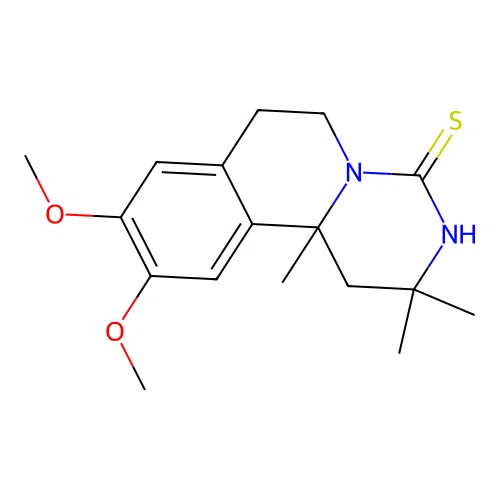 9,10-dimethoxy-2,2,11b-trimethyl-1,3,6,7-tetrahydropyrimido[6,1-a]isoquinoline-4-thione structure