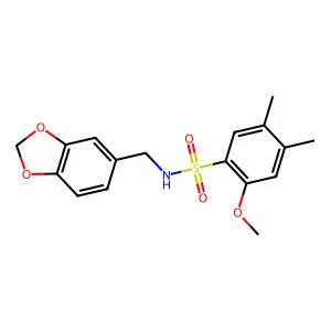 N-[(2H-1,3-benzodioxol-5-yl)methyl]-2-methoxy-4,5-dimethylbenzene-1-sulfonamide structure