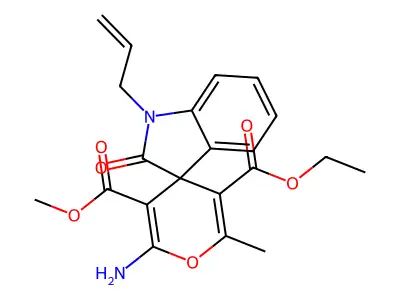 5-O'-ethyl 3-O'-methyl 2'-amino-6'-methyl-2-oxo-1-prop-2-enylspiro[indole-3,4'-pyran]-3',5'-dicarboxylate structure