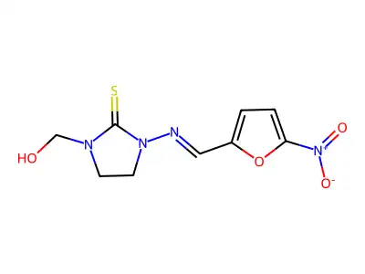 1-(Hydroxymethyl)-3-[(5-nitrofuran-2-yl)methylideneamino]imidazolidine-2-thione structure