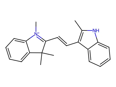 1,3,3-trimethyl-2-[2-(2-methyl-1H-indol-3-yl)ethenyl]indol-1-ium structure