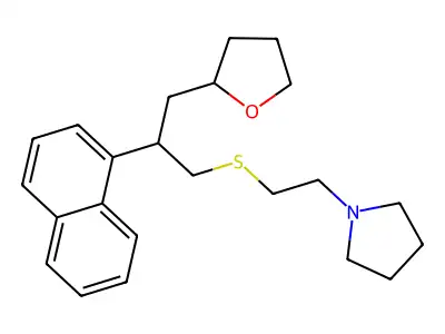 2-Furanpropanethiol, tetrahydro-beta-(1-naphthyl)-S-(2-pyrrolidinoethyl)- structure
