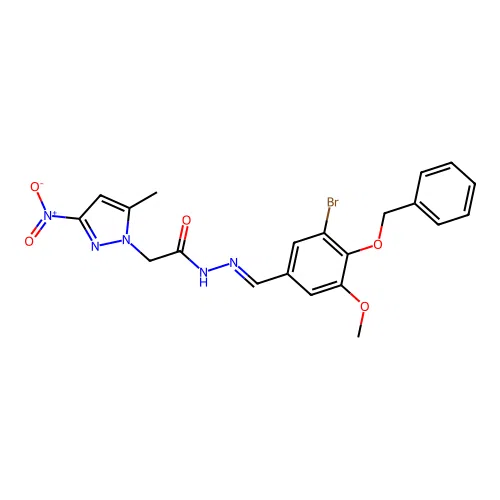 (5-Methyl-3-nitro-pyrazol-1-yl)-acetic acid  [1-(4-benzyloxy-3-bromo-5-methoxy-phenyl)-meth-(E)-ylidene]-hydrazide structure