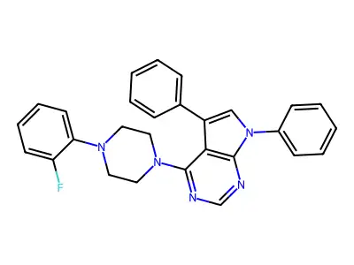 4-(4-(2-fluorophenyl)piperazin-1-yl)-5,7-diphenyl-7H-pyrrolo[2,3-d]pyrimidine structure