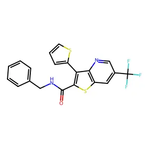 N-benzyl-3-(2-thienyl)-6-(trifluoromethyl)thieno[3,2-b]pyridine-2-carboxamide structure