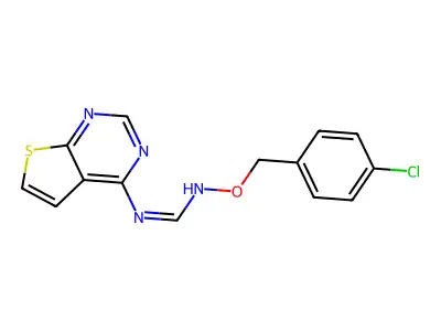 N-[(4-chlorophenyl)methoxy]-N'-(4-thieno[2,3-d]pyrimidinyl)methanimidamide structure