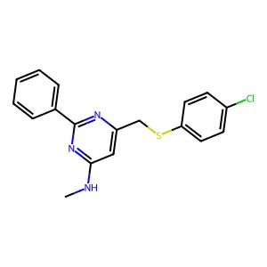 6-(((4-Chlorophenyl)sulfanyl)methyl)-N-methyl-2-phenyl-4-pyrimidinamine structure