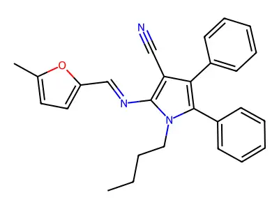 1-butyl-2-[(5-methyl-2-furyl)methylideneamino]-4,5-diphenyl-pyrrole-3-carbonitrile structure