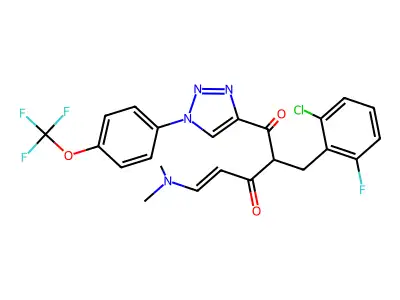 (E)-2-(2-chloro-6-fluorobenzyl)-5-(dimethylamino)-1-{1-[4-(trifluoromethoxy)phenyl]-1H-1,2,3-triazol-4-yl}-4-pentene-1,3-dione structure