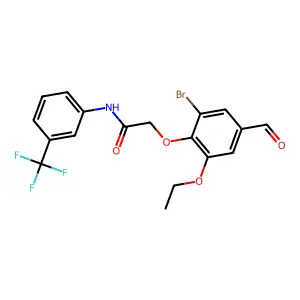 2-(2-bromo-6-ethoxy-4-formylphenoxy)-N-[3-(trifluoromethyl)phenyl]acetamide structure