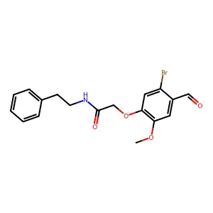 2-(5-bromo-4-formyl-2-methoxyphenoxy)-N-(2-phenylethyl)acetamide structure