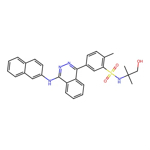 N-(1-hydroxy-2-methylpropan-2-yl)-2-methyl-5-[4-(naphthalen-2-ylamino)phthalazin-1-yl]benzenesulfonamide structure