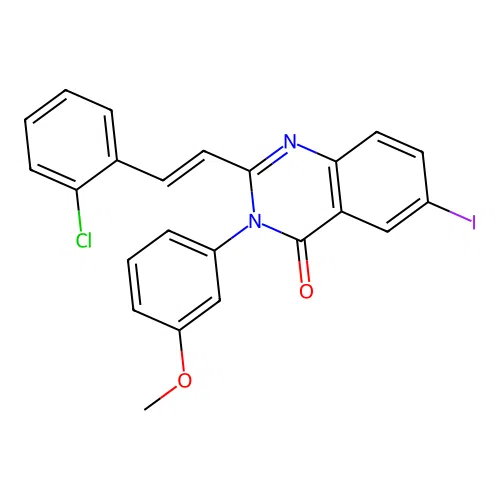 2-[(E)-2-(2-chlorophenyl)ethenyl]-6-iodo-3-(3-methoxyphenyl)quinazolin-4(3H)-one structure