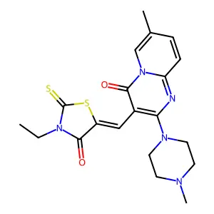 3-[(Z)-(3-ethyl-4-oxo-2-thioxo-1,3-thiazolidin-5-ylidene)methyl]-7-methyl-2-(4-methylpiperazin-1-yl)-4H-pyrido[1,2-a]pyrimidin-4-one structure