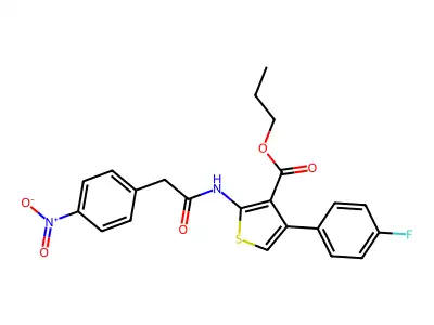propyl 4-(4-fluorophenyl)-2-[[2-(4-nitrophenyl)acetyl]amino]thiophene-3-carboxylate structure