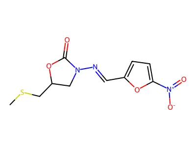 5-(Methylsulfanylmethyl)-3-[(5-nitro-2-furyl)methyleneamino]oxazolidin-2-one structure