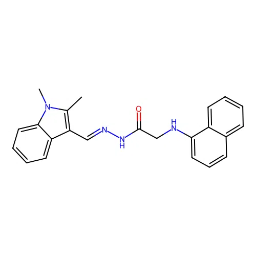 (E)-N'-((1,2-dimethyl-1H-indol-3-yl)methylene)-2-(naphthalen-1-ylamino)acetohydrazide structure
