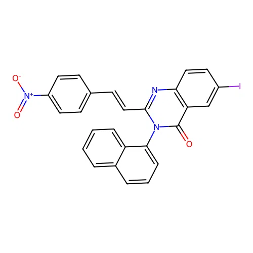 6-iodo-3-(naphthalen-1-yl)-2-[(E)-2-(4-nitrophenyl)ethenyl]quinazolin-4(3H)-one structure